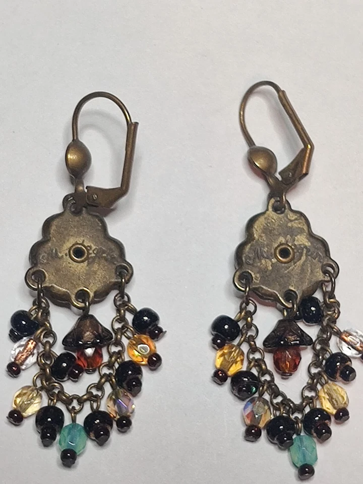 Michal Negrin Dangling Chains Earrings Flower Teardrop Swarovski Crystals Dangle - Image 3 of 4