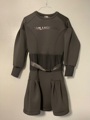 Karl Lagerfeld Girls Size 14 Black Belted Logo Embossed Dress