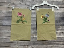 Vintage Needlepoint Completed 2 Pieces Floral Flowers Multicolor Unframed