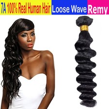 Unprocessed Virgin Loose Wave Sew In Human Hair Weave Natural Black Ali Bundle