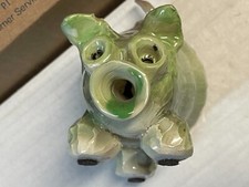 Folk Art Studio Art Pottery Pig Hit Pipe Smoker Signed Lacquer Head 2003