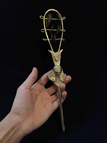 Goddess Hathor Sistrum made of Copper Sacred Musical Instrument of Ancient Egypt - Picture 2 of 4