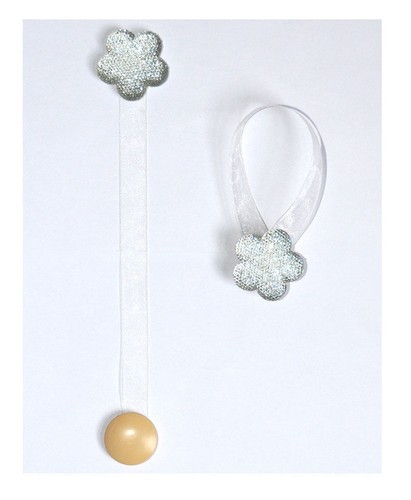 White Flower 2-Pc Crystal Magnetic Tie Back Window Curtain Drapery Hold Back - Picture 2 of 2