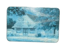 Vtg Coca Cola Jim Harrison Counter Saver Cutting Board Large Tempered Glass Blue