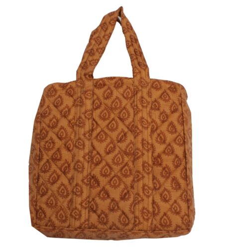Sushila Vintage Brown Tote Bag 100% Pure Silk Printed Handbag Shoulder Bag - 第 1/5 張圖片