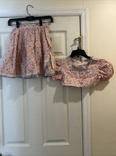 Vintage Handmade 2 Pc Girls Floral Halter And Skirt Set