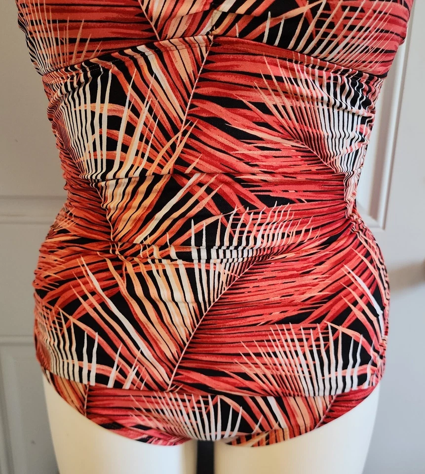 Maiô feminino Tommy Bahama peça única laranja/vermelho estampa de palma tropical tamanho 12 - Imagem 3 de 4