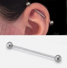 BIG 6mm BALLS Surgical Steel 14g industrial piercing barbell. All Lengths.