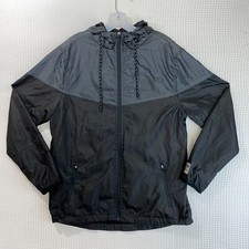 NFL Zip Windbreaker Jacket M Medium Men Black/Gray with Hood