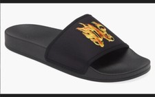 Palm Angels Burning Monogram Pool Slider Men 10US / 43EU, BLACK ORANGE