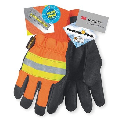 MCR SAFETY 34411S Leather Gloves,Black/Orange,S,PR 2ELH6