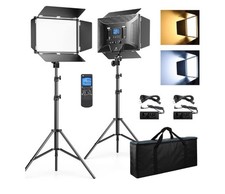 D50 Photography Lighting with Barn Door, 2-Pack 15.4" LED Video Light
