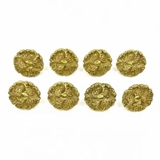 Set of 8 Vintage Solid Cast Brass Ornate Knobs 2.5" Rococo Baroque Gold Pulls