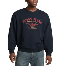 Guess Jeans Men Vintage Long Sleeve Logo Graphic Sweatshirt Navy Size S
