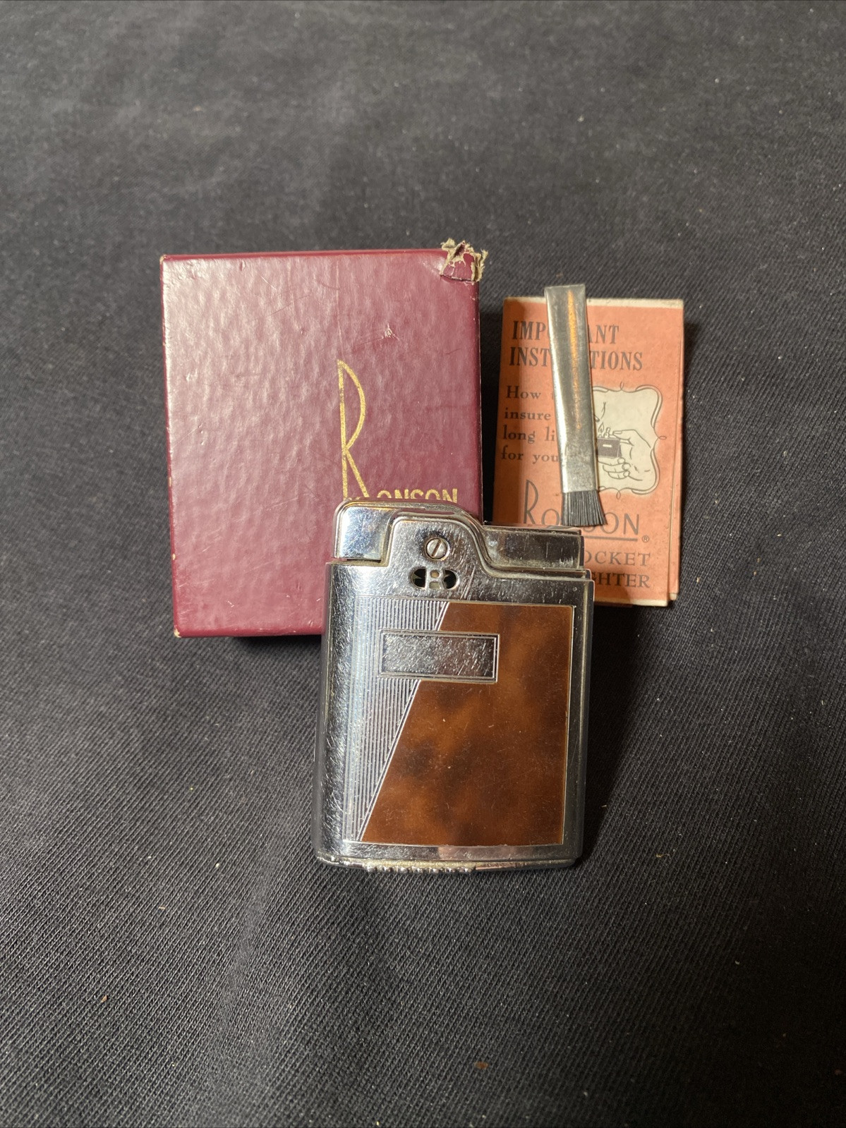 Ronson Essex Art Deco Vintage Push Button Cigarette Lighter, Made in U.S.A.