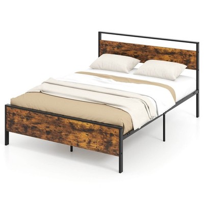 Queen Size Bed Frame w/ Wooden Headboard and Footboard Under-Bed Storage