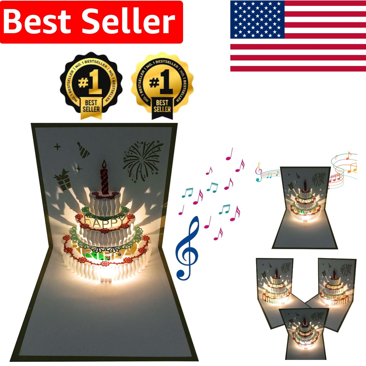 Enchanting 3D LED Light Birthday Card - Musical & Fun Gift for Kids and Adults