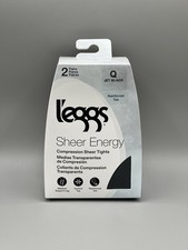 2-Pair L'eggs Sheer Energy Q Control Top Medium Support Reinforced Toe Jet Black