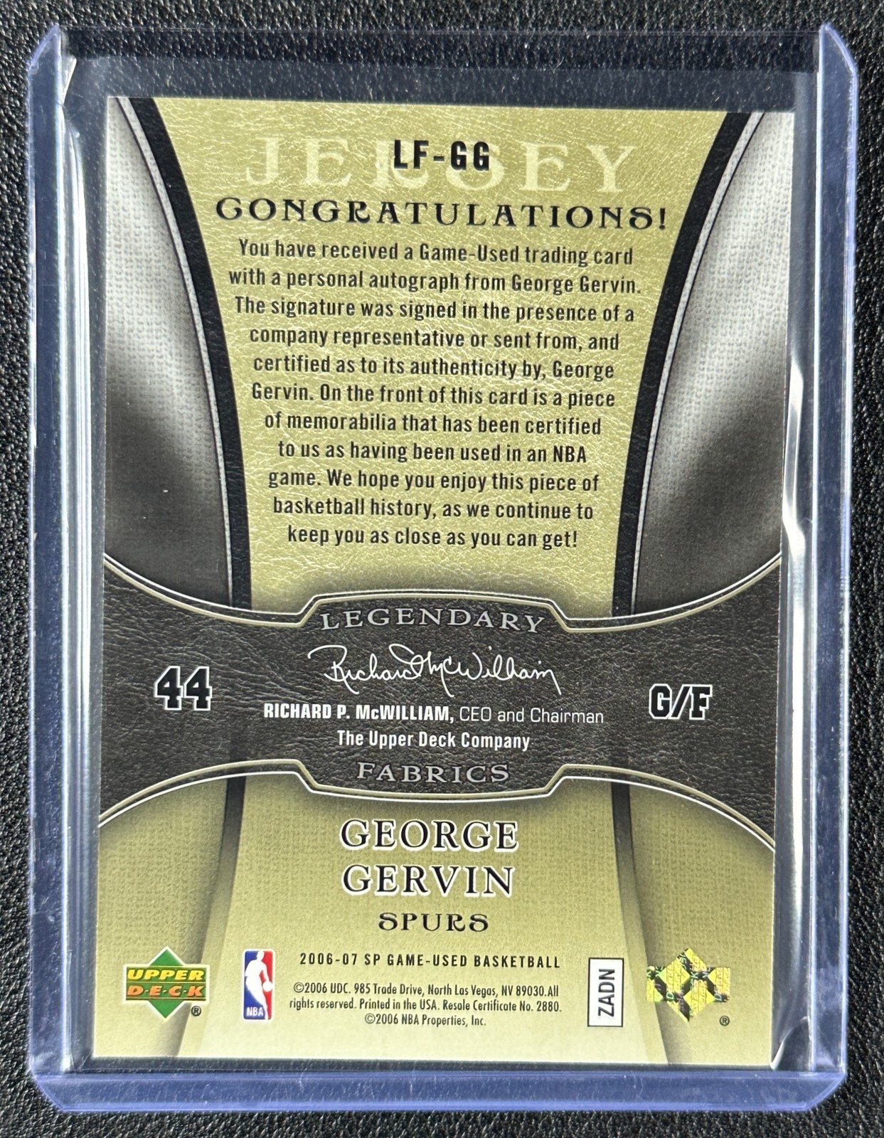GEORGE GERVIN 2006-07 SP GAME USED LEGENDARY FABRICS GU JERSEY AUTO 42/50 SPURS view 2