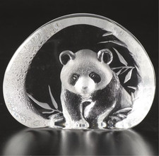 Mats Jonasson Lead Crystal Panda Bear Paperweight Sculpture Sweden Small Chip