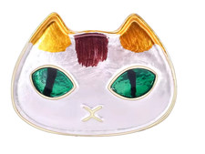 Cute Mini Enamel White Cat Face Brooch Kitten Face Pin Gold Animal Jewelry Gift