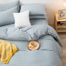mixinni Blue Gingham Comforter Set Full, Plaid Comforter Set 3 Pieces 1 Blue ...