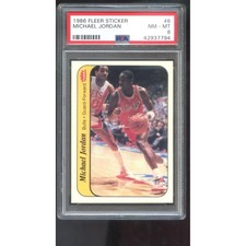 CHASE CARD Fleer 1986-87 Sticker Rookie Michael Jordan Chicago Bulls #8 PSA 8. rookie card picture