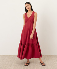 Wear Pact Organic Coastal Double Gauze Beach To Brunch Maxi Dress, Poppy Red