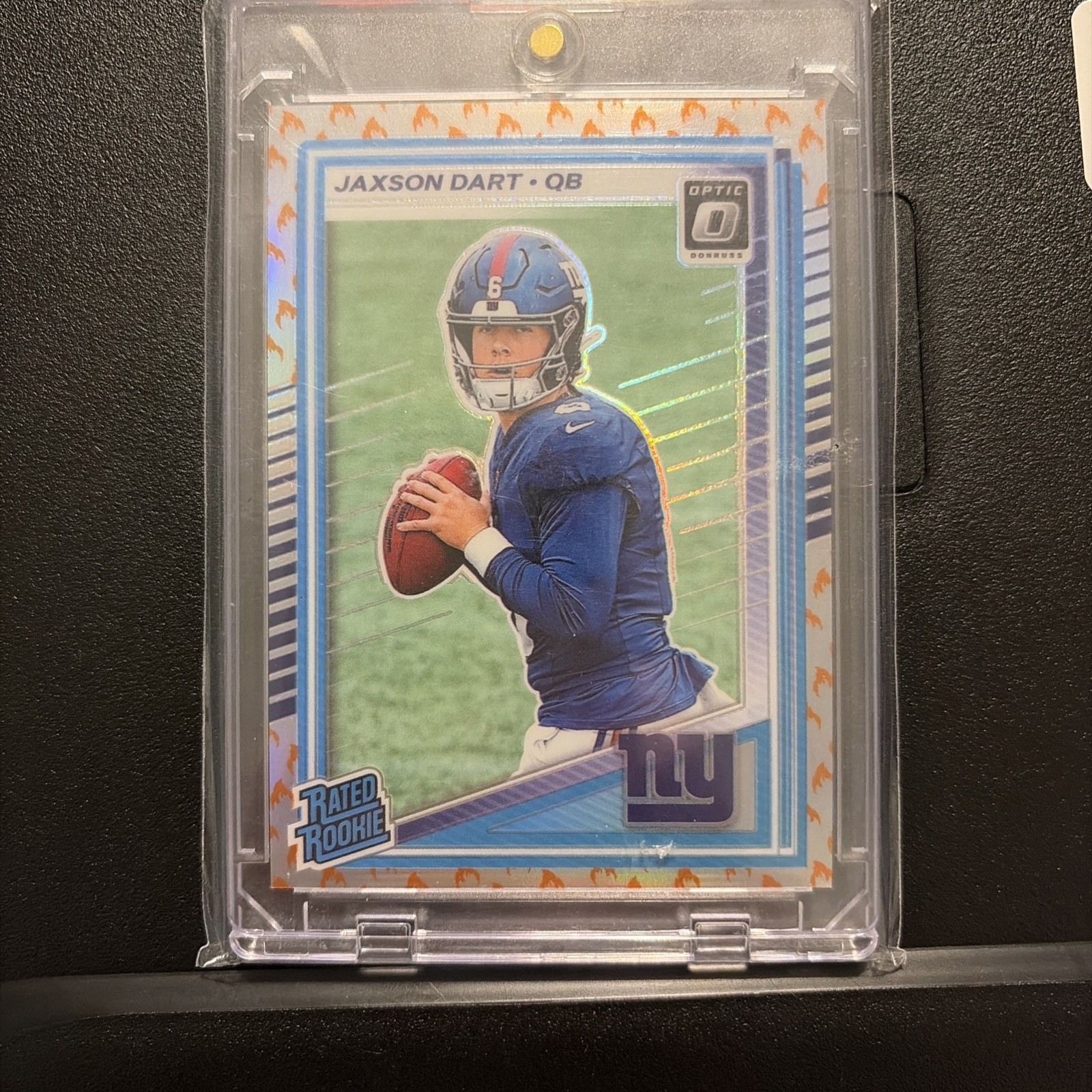 2025 Donruss Optic Jaxson Dart Rated Rookie Fire Prizm #273 Giants