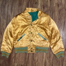 Vintage 60s Wool Satin Varsity Letterman Bomber Jacket Reversible Small