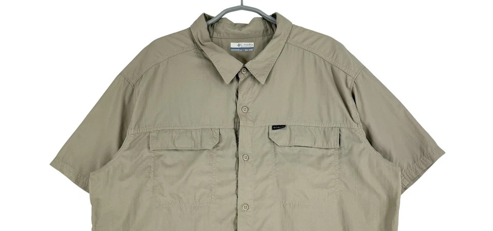 Columbia Hommes Décontracté 100% NYLON Manches Courtes Beige Chemise Taille 2XL - Photo 3/4
