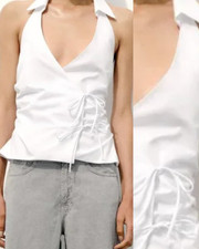 Zara White Wrap Poplin Collar Halter Tank Top