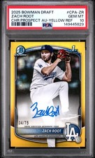 2025 BOWMAN DRAFT CHROME PROSPECT AUTO YELLOW REFRACTOR ZACH ROOT 4/75 PSA 10