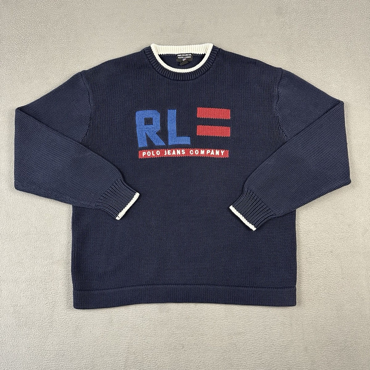 Ralph Lauren Polo Jeans Company Sweater Mens Large Blue American 