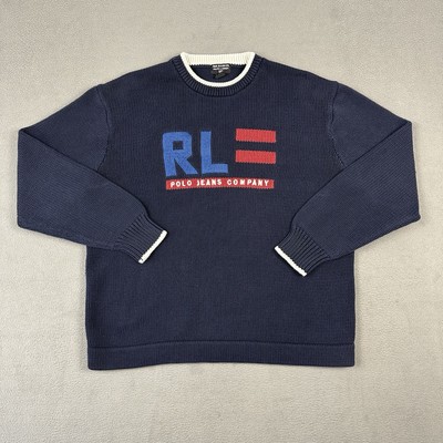 Ralph Lauren Polo Jeans Company Sweater Mens Large Blue American