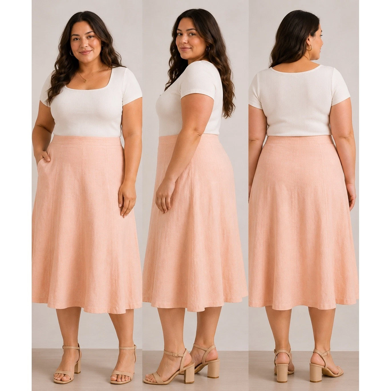NWT Lauren Ralph Lauren Pink Linen Paneled A-Line Skirt Plus Size 16W