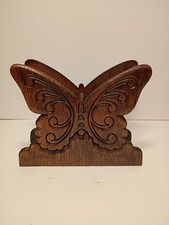 Vintage 1970&rsquo;s Hand Carved Wooden  Butterfly Napkin Mail Holder