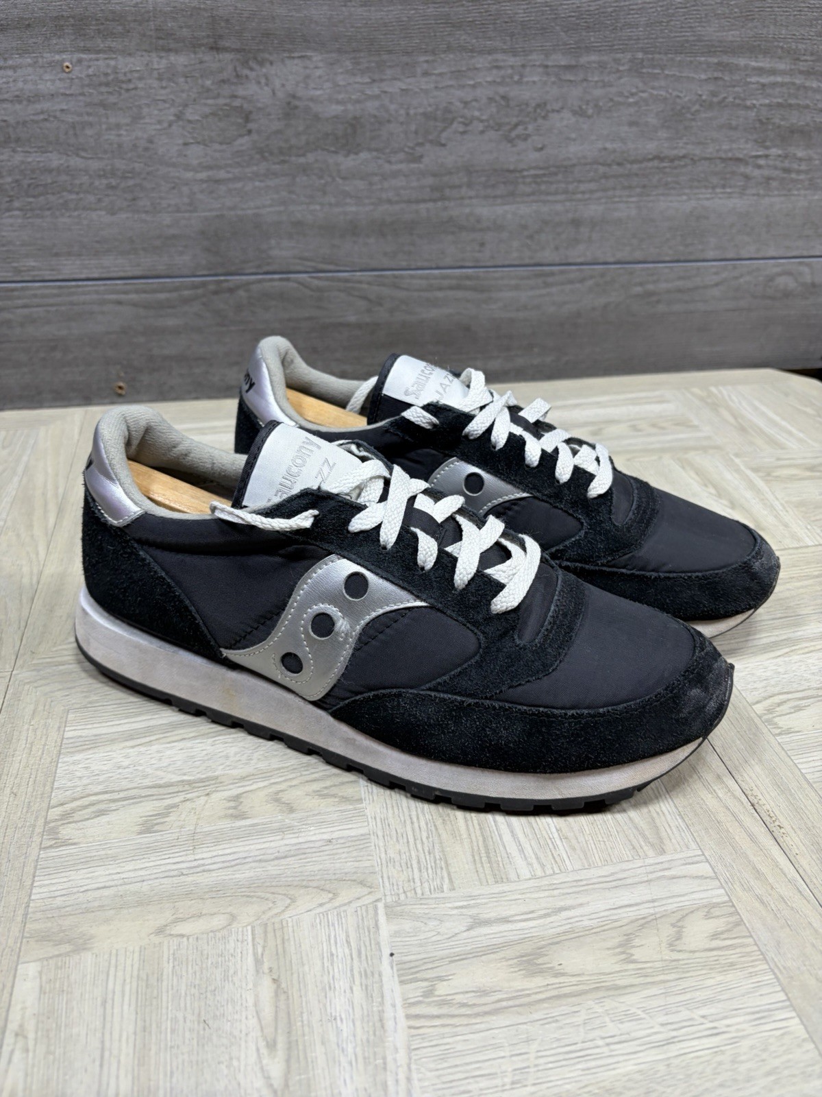 Saucony Jazz Original Black Silver Running Shoes Sneakers 2044-1 Men's Size 10.5