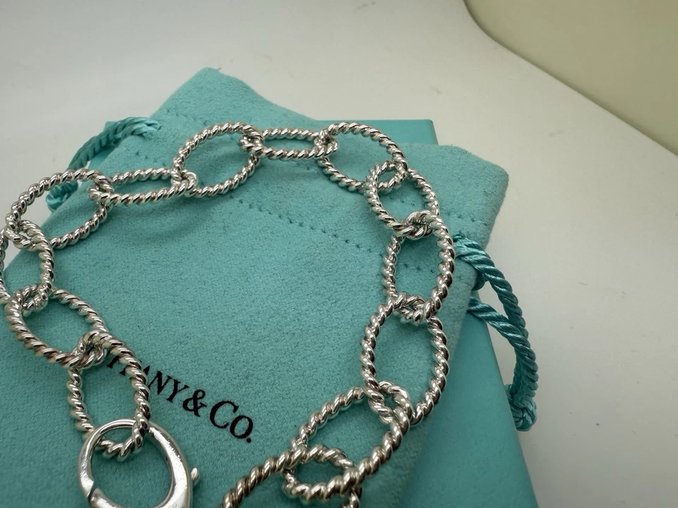 Tiffany Co Italy Sterling Silver Oval Twist Chain Link Bracelet 8.0" - Image 4 of 4