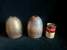 Pair Art Glass Pendant Lighting Lamp Shade Candle Cover 6”X 5 Iridescent Swirls