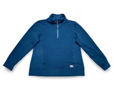 LL Bean Quilted Quarter Zip Pullover Womens Medium Petite Blue Sweatshirt Ladies