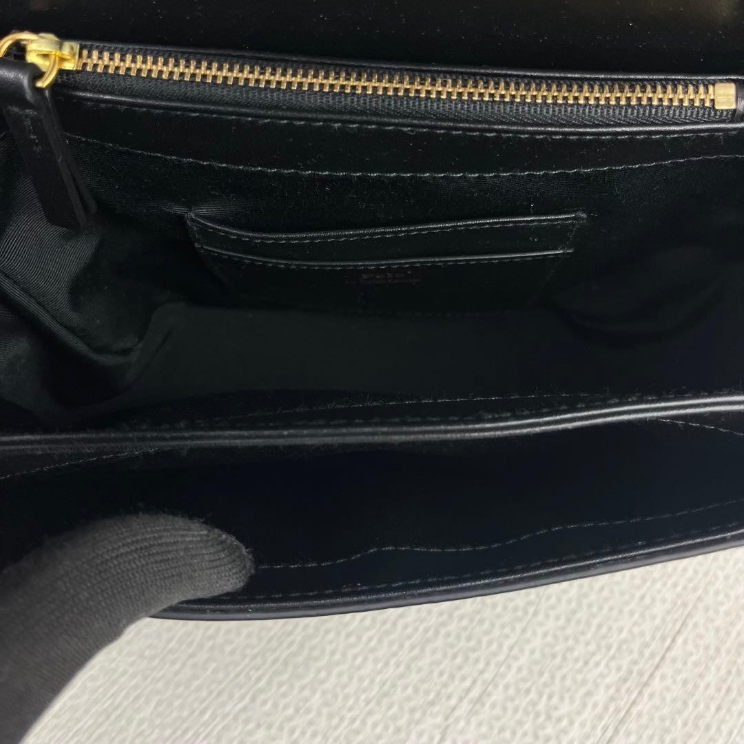 Polo Ralph Lauren ID Shoulder Bag Saddle Bag embossed Black Leather Women's Auth image 8