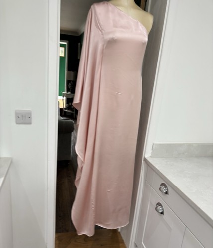 Osman London Pale Pink Cape Sleeve One Shoulder Satin Gown Uk 8 - Picture 7 of 12