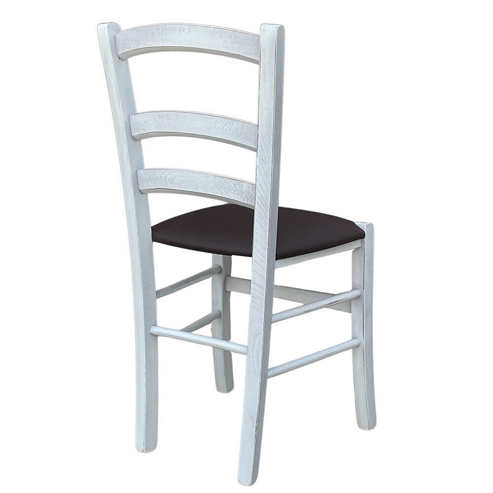 Chaise En Bois Venezia Anticata Blanche Avec Assise Simil Cuir Couleur Marron