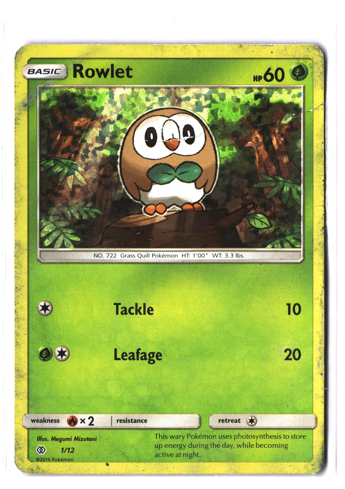 Pokemon ROWLET 1/12 Holo Promo (2017 McDonald's Collection 2017) DAM/Damaged