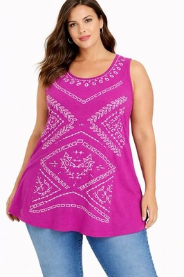 Sonoma 3X Pink Embroidered Sleeveless Tunic Top Boho Cotton Plus Casual Resort