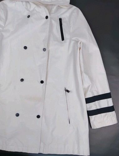 Pendleton Womens Hooded Slicker Rain Coat Size Medium White Blue Trim - Picture 3 of 16