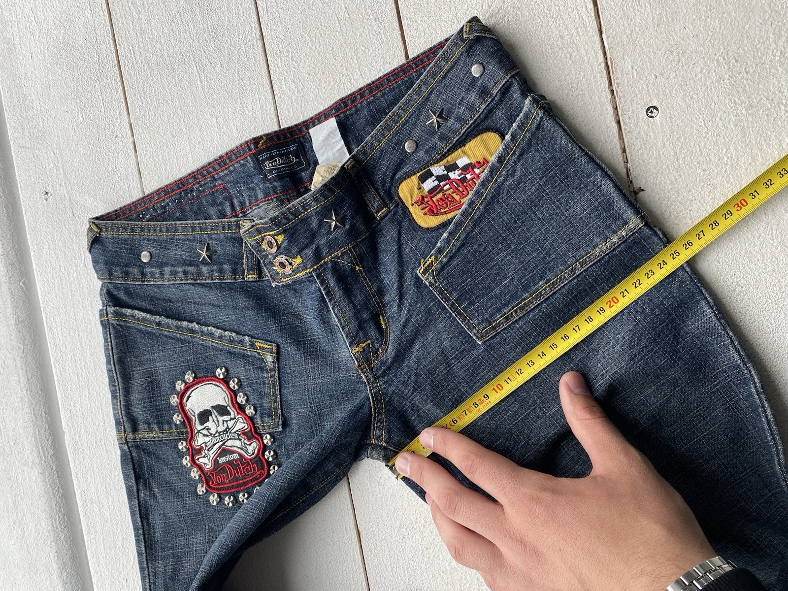 🔥VON DUTCH PATCHWORK FLARED BOOTCUT BLUE GOTHIC … - image 24