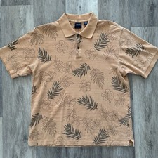 IZOD Polo Shirt L Tan Floral Tropical Golf Pattern Cotton Casual Short Sleeve
