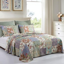 Quilts Queen Size Patchwork Bedspread Set - 100 Cotton Reversible Breathable...